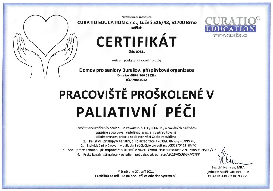 Certifikát Paliativní péče