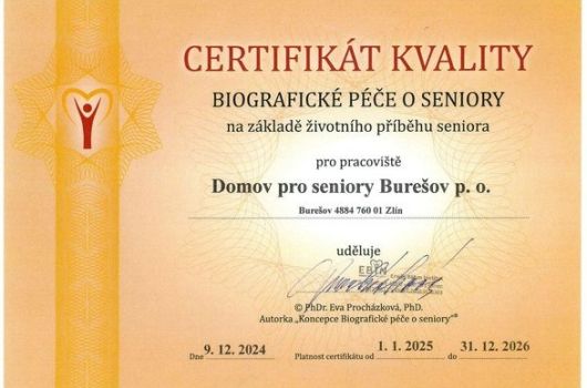 Certifikace BIOGRAFICKÉ PÉČE O SENIORY